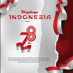 Square happy indonesia independence day celebration with paper torn style design