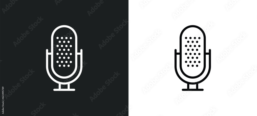 Poster mic icon isolated in white and black colors. mic outline vector icon from user interface collection 