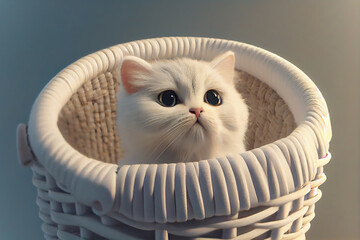 White small folded ear cat cute white mat wicker cat nest ,kitten in basket,cat in a basket