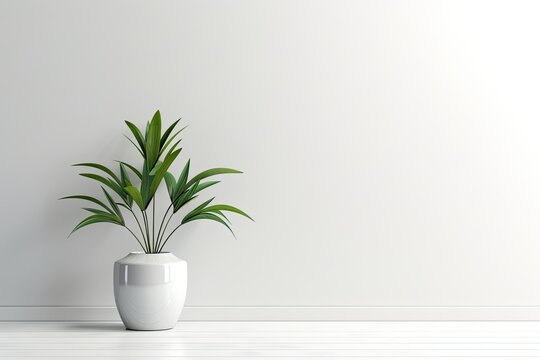 Stunning Wall Mockup With A Vase, Lush Green Plant, And White Walls. Perfectly Balanced Design.