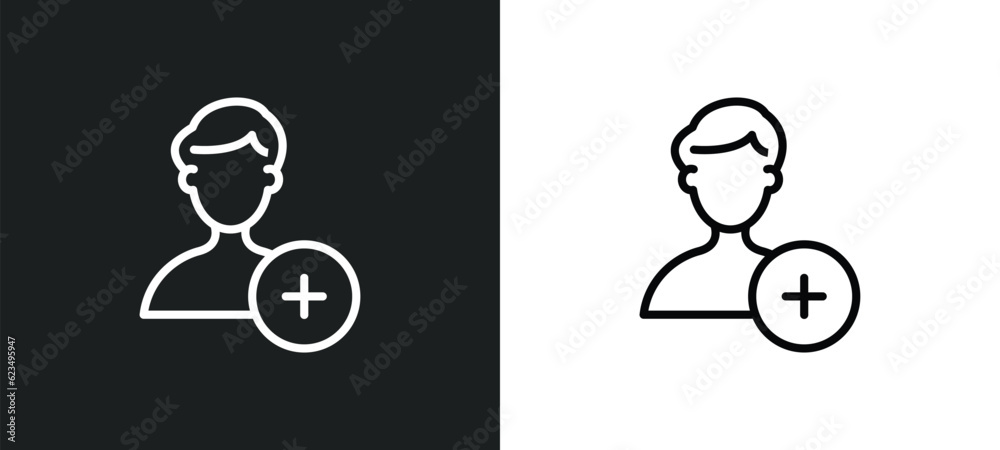 Poster add user icon isolated in white and black colors. add user outline vector icon from user interface c