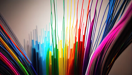 Bright rainbow wires abstract background. AI render