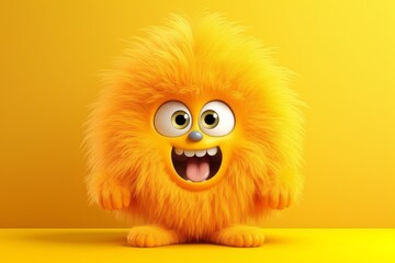 Cute yellow furry monster 3D cartoon character.