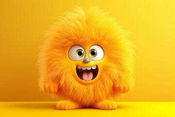 Obraz premium Cute yellow furry monster 3D cartoon character.