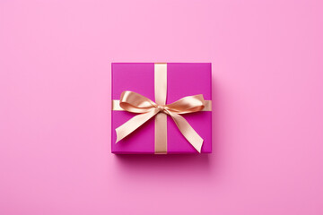 magenta Christmas present on bright pink background flat lay, AI generated