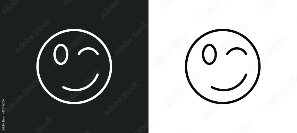 Poster wink smile icon isolated in white and black colors. wink smile outline vector icon from user interfa