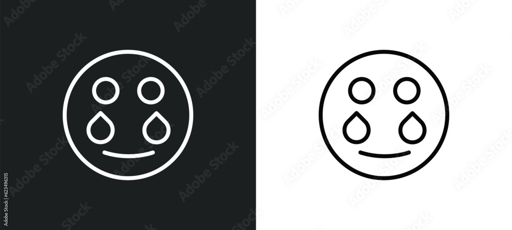 Poster crying smile icon isolated in white and black colors. crying smile outline vector icon from user int
