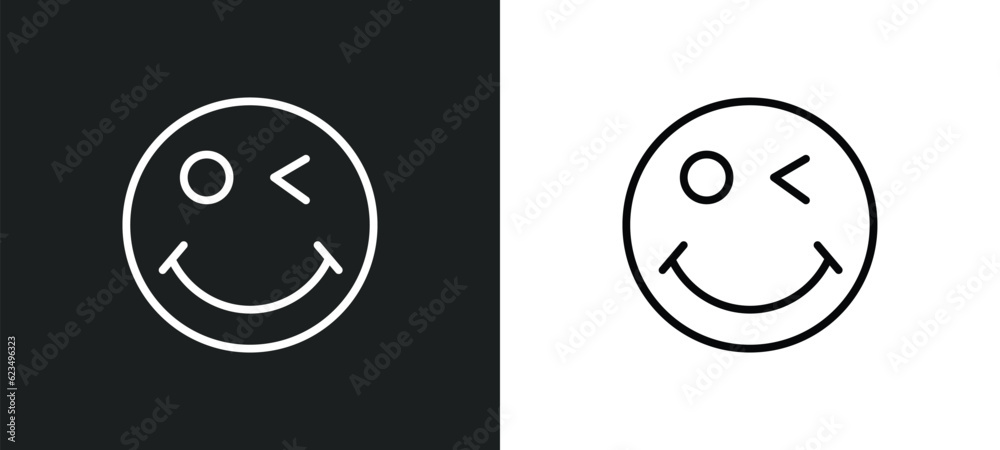 Poster winking smile icon isolated in white and black colors. winking smile outline vector icon from user i