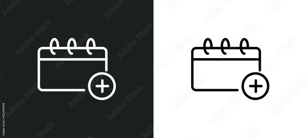 Poster add event icon isolated in white and black colors. add event outline vector icon from user interface