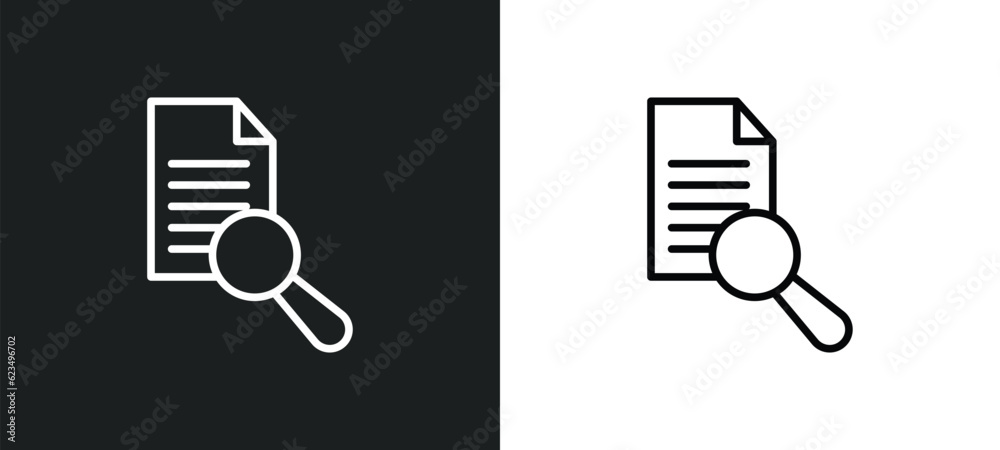 Poster search file icon isolated in white and black colors. search file outline vector icon from user inter