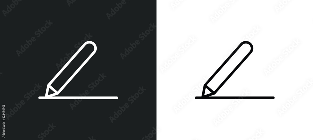 Poster pen writing a line icon isolated in white and black colors. pen writing a line outline vector icon f