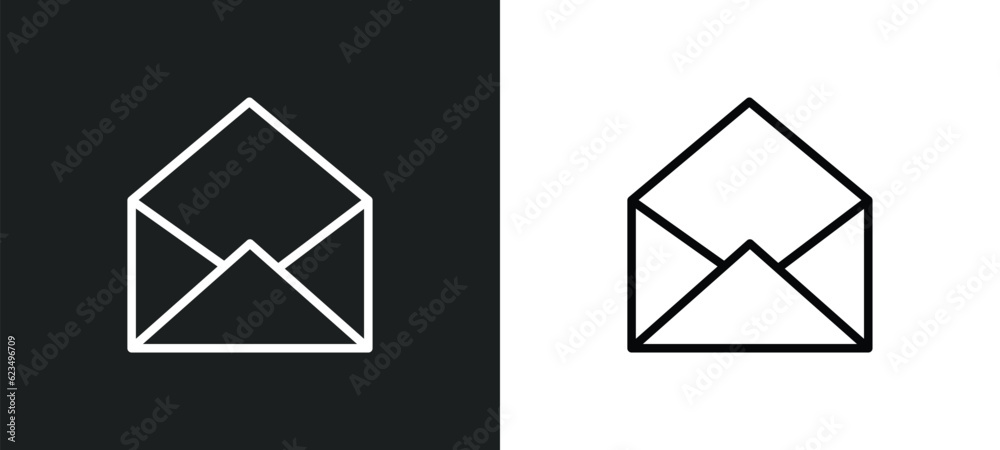 Poster email opened envelope icon isolated in white and black colors. email opened envelope outline vector 