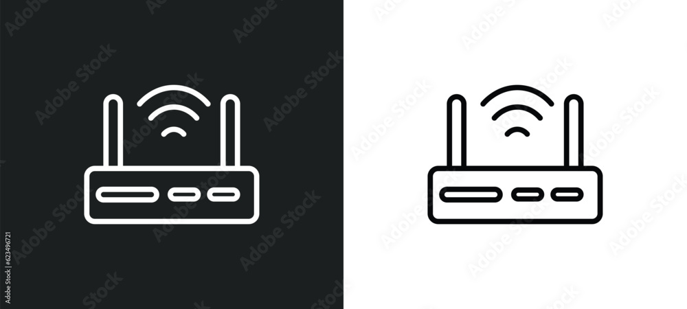 Poster internet modem icon isolated in white and black colors. internet modem outline vector icon from user