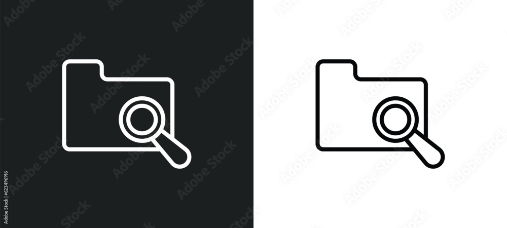 Poster search in folder icon isolated in white and black colors. search in folder outline vector icon from 
