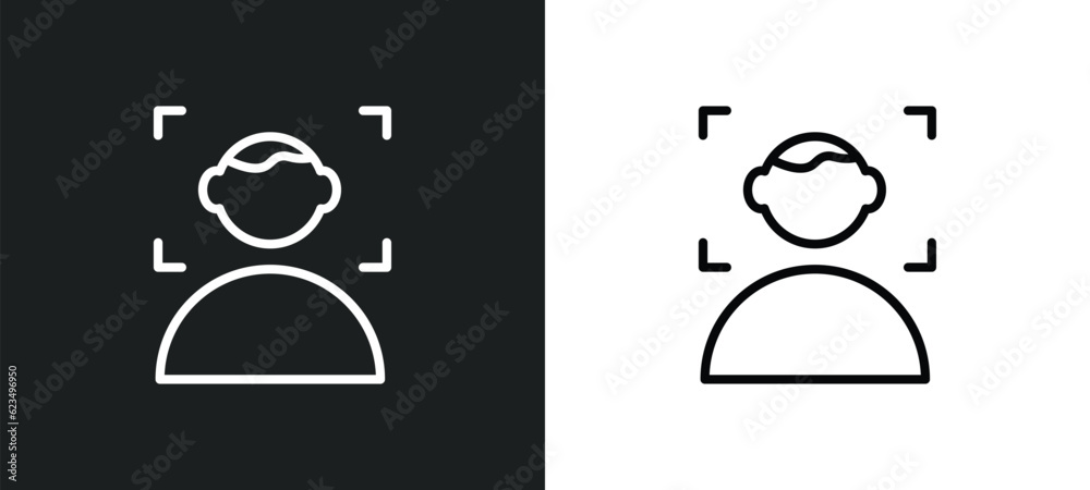 Poster face detection icon isolated in white and black colors. face detection outline vector icon from user