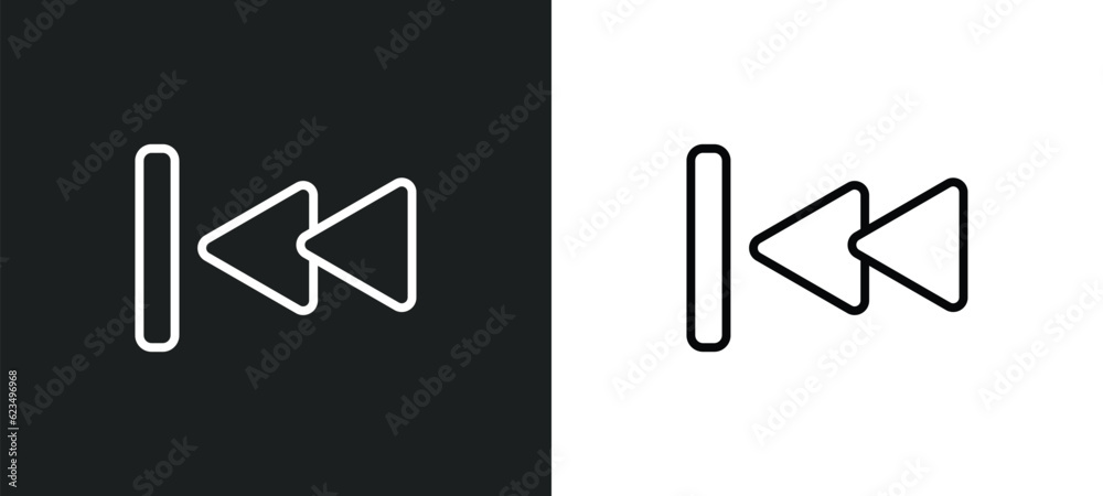 Poster backward track icon isolated in white and black colors. backward track outline vector icon from user
