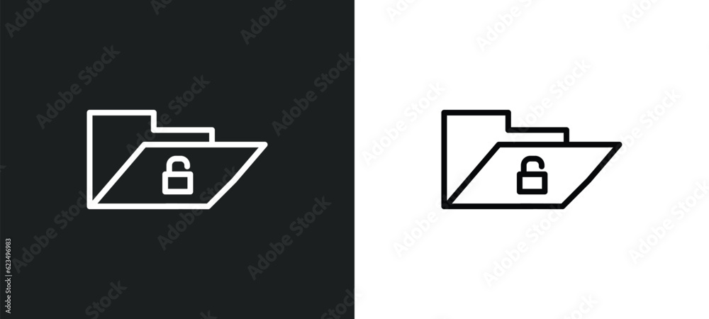 Poster unlock folder icon isolated in white and black colors. unlock folder outline vector icon from user i