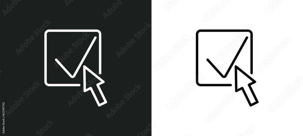 Poster check box with cursor icon isolated in white and black colors. check box with cursor outline vector 