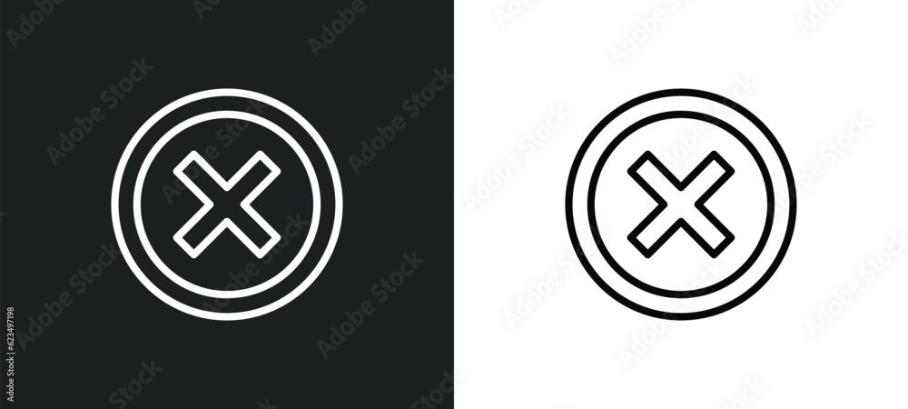 Poster round delete button icon isolated in white and black colors. round delete button outline vector icon