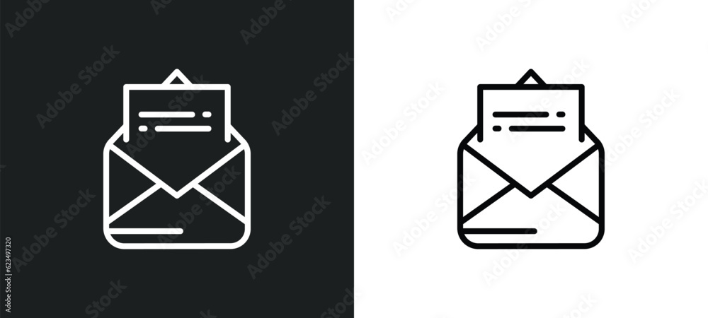 Poster open envelope icon isolated in white and black colors. open envelope outline vector icon from user i
