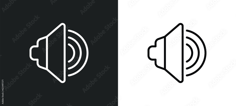 Poster sound on icon isolated in white and black colors. sound on outline vector icon from user interface c