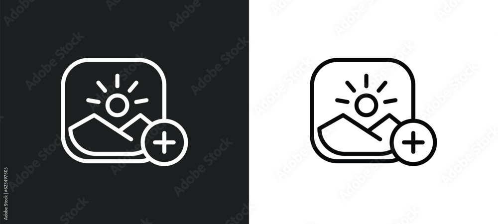 Poster insert picture icon isolated in white and black colors. insert picture outline vector icon from user