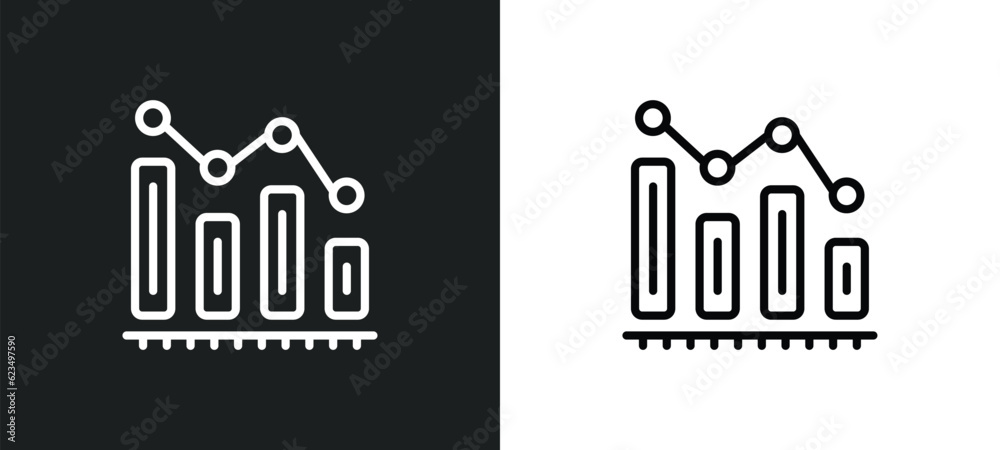 Poster decreasing bars chart icon isolated in white and black colors. decreasing bars chart outline vector 