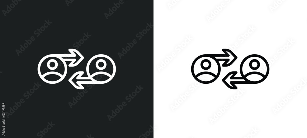 Poster user exchange icon isolated in white and black colors. user exchange outline vector icon from user i