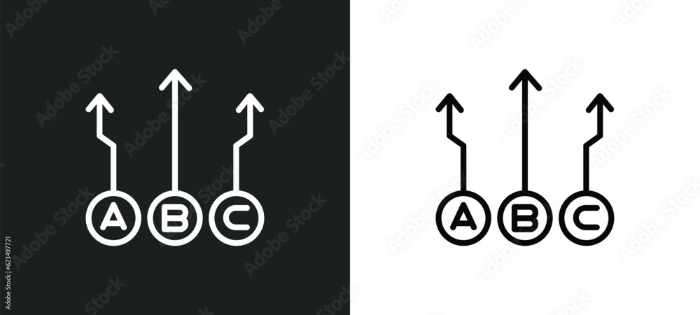 Poster abc item chart icon isolated in white and black colors. abc item chart outline vector icon from user