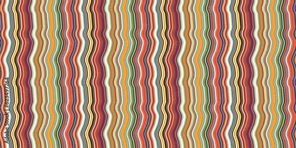 Poster Wavy, curved lines that create a repeating pattern. Vector seamless wavy stripes. For interior, packaging, textiles, various prints.