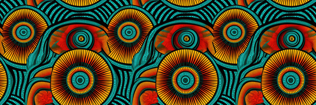 Colorful African fabric. Seamless pattern. Textile fashion african print fabric. Tribal floral motifs fashion style