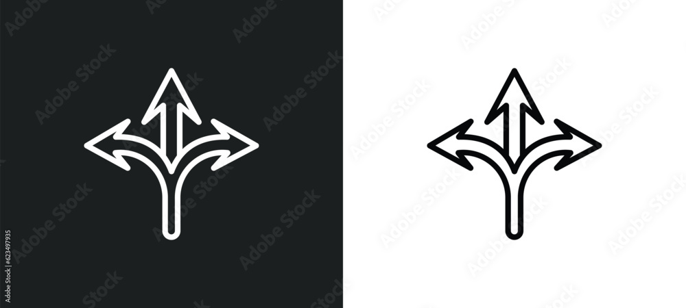 Poster three arrows icon isolated in white and black colors. three arrows outline vector icon from user int