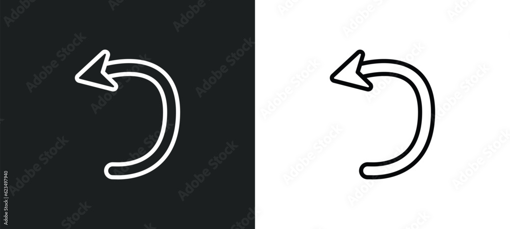 Poster spinning left arrow icon isolated in white and black colors. spinning left arrow outline vector icon