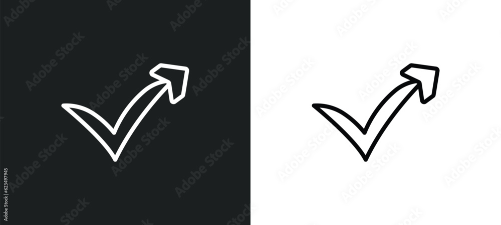 Poster check mark arrow icon isolated in white and black colors. check mark arrow outline vector icon from 