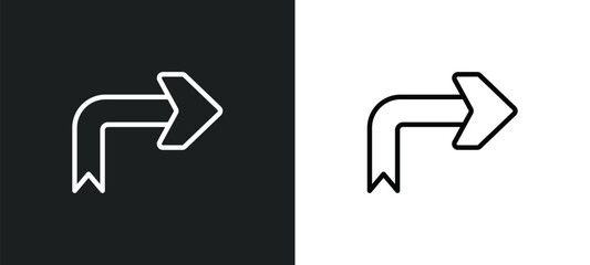 right arrow with turn icon isolated in white and black colors. right arrow with turn outline vector icon from user interface collection for web, mobile apps and ui.