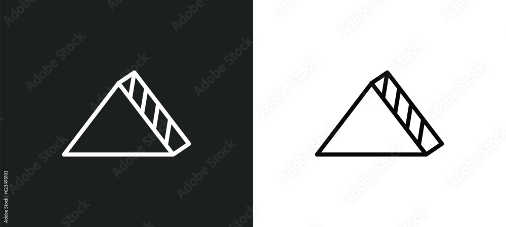 Poster triangular icon isolated in white and black colors. triangular outline vector icon from user interfa