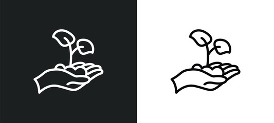 hand and sprout icon isolated in white and black colors. hand and sprout outline vector icon from user interface collection for web, mobile apps ui.