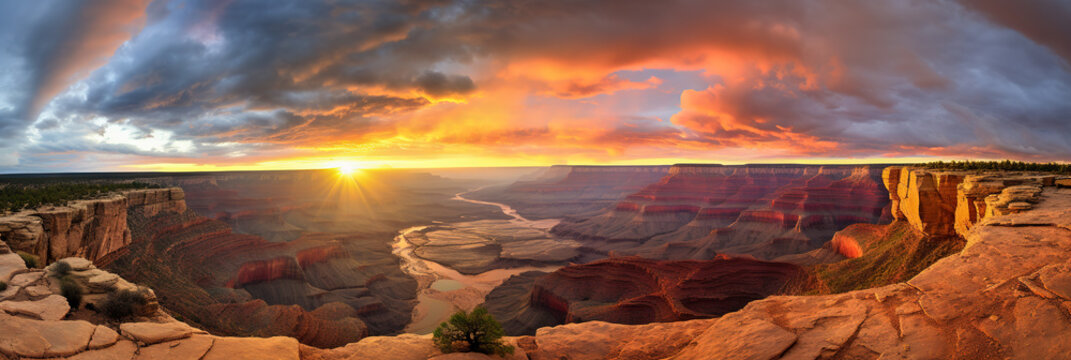 Panorama majestic canyon at beautiful sunset