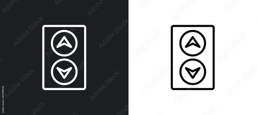 Poster elevator arrows icon isolated in white and black colors. elevator arrows outline vector icon from us