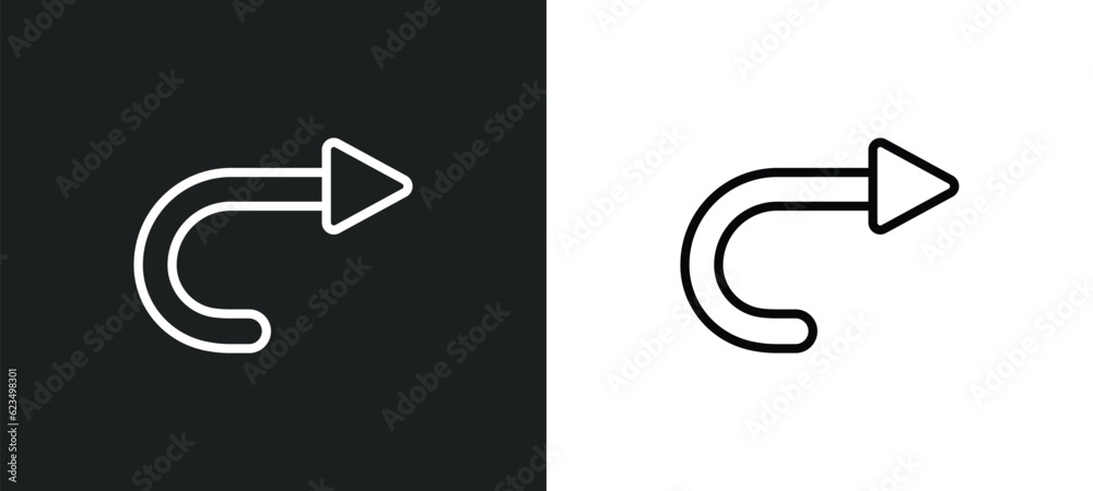Poster right curve icon isolated in white and black colors. right curve outline vector icon from user inter