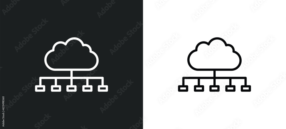 Poster cloud with connection icon isolated in white and black colors. cloud with connection outline vector icon from user interface collection for web, mobile apps and ui.