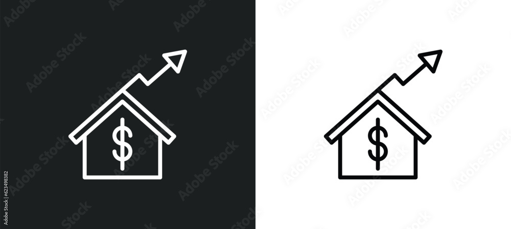 Poster house value icon isolated in white and black colors. house value outline vector icon from user inter