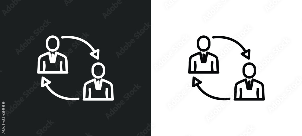Poster job transition icon isolated in white and black colors. job transition outline vector icon from user