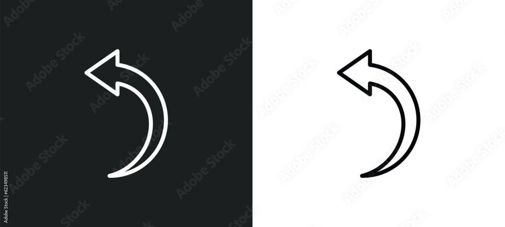 Poster curve left arrow icon isolated in white and black colors. curve left arrow outline vector icon from 