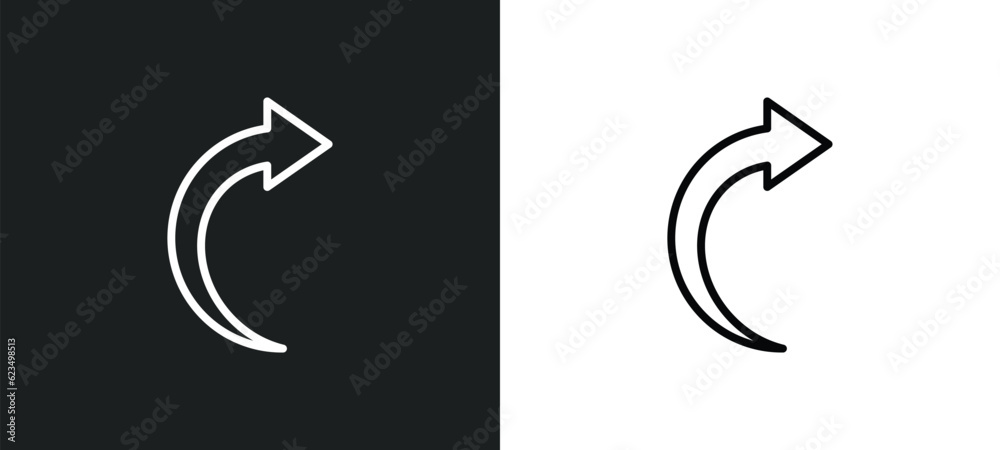 Poster right curve arrow icon isolated in white and black colors. right curve arrow outline vector icon fro