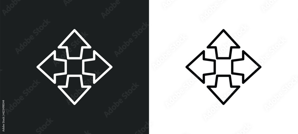 Poster four expand arrows icon isolated in white and black colors. four expand arrows outline vector icon f