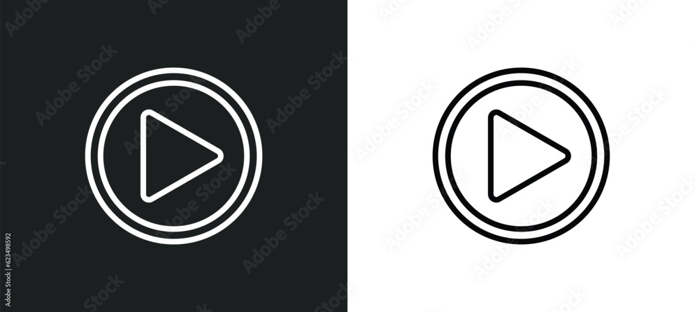 Poster play video button icon isolated in white and black colors. play video button outline vector icon fro