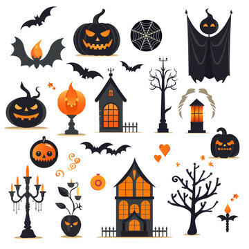 set of halloween objects