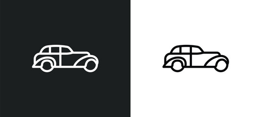 jalopy icon isolated in white and black colors. jalopy outline vector icon from transportation collection for web, mobile apps and ui.