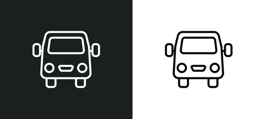 van front view icon isolated in white and black colors. van front view outline vector icon from transport collection for web, mobile apps and ui.